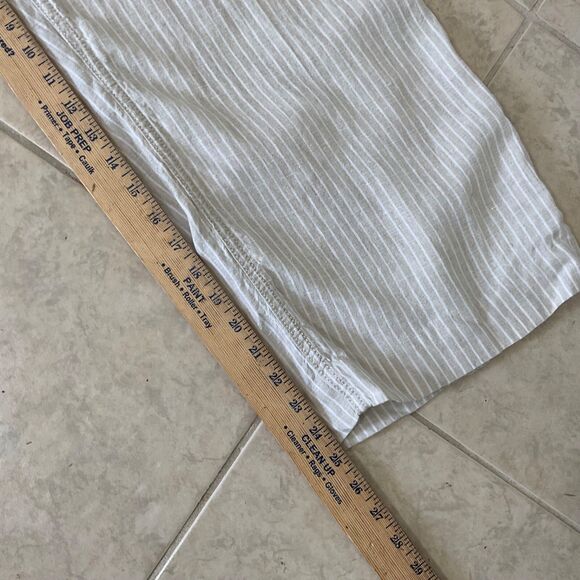 LL Bean Pants Women's  18W 100% Linen Pull On Drawstring Striped wide leg beige - Picture 9 of 15